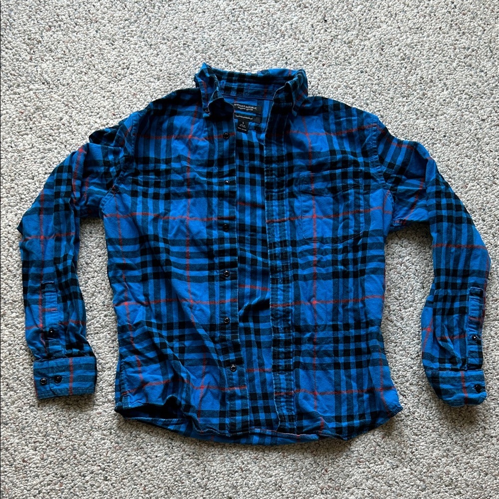 Banana Republic Blue and Black Checkered Shirt
